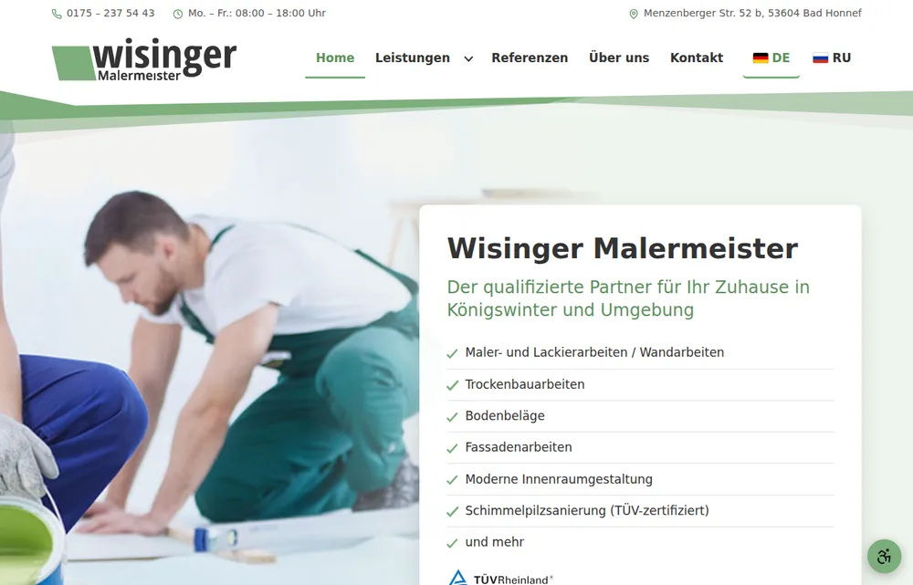 Screenshot der Website Malermeister Wisinger (malermeister-wisinger.de)