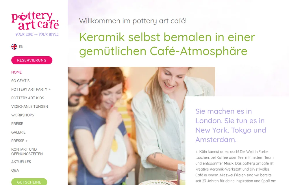 Screenshot der Website pottery art café