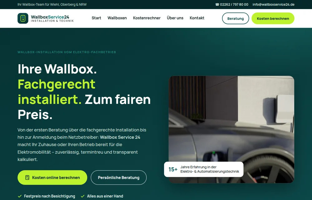 Screenshot der Website WallboxService24 (wallboxservice24.de)