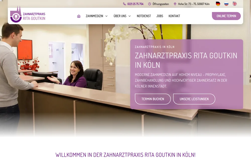 Screenshot der Website Zahnarztpraxis Rita Goutkin (zahnarzt-goutkin.de)