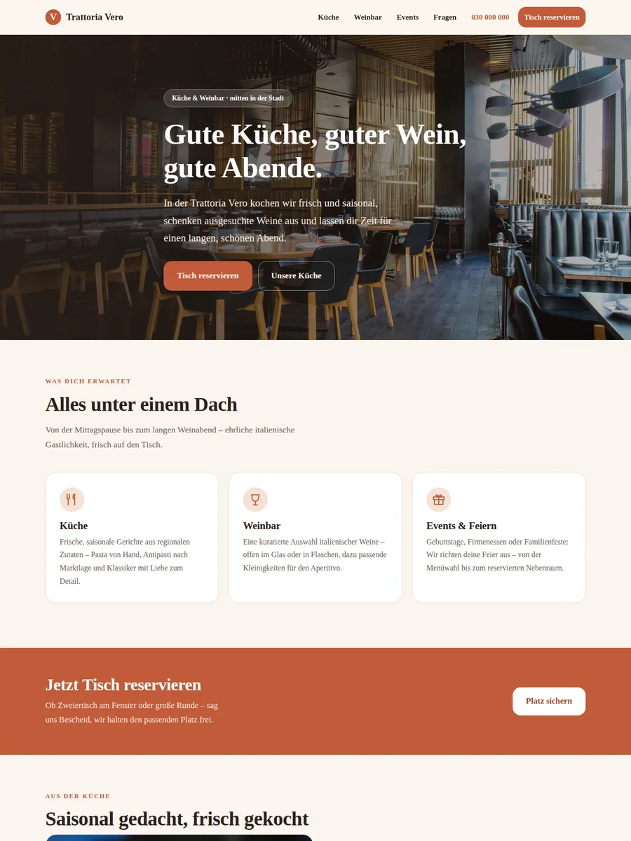 Startseiten-Vorschau: Gastro-Onepager