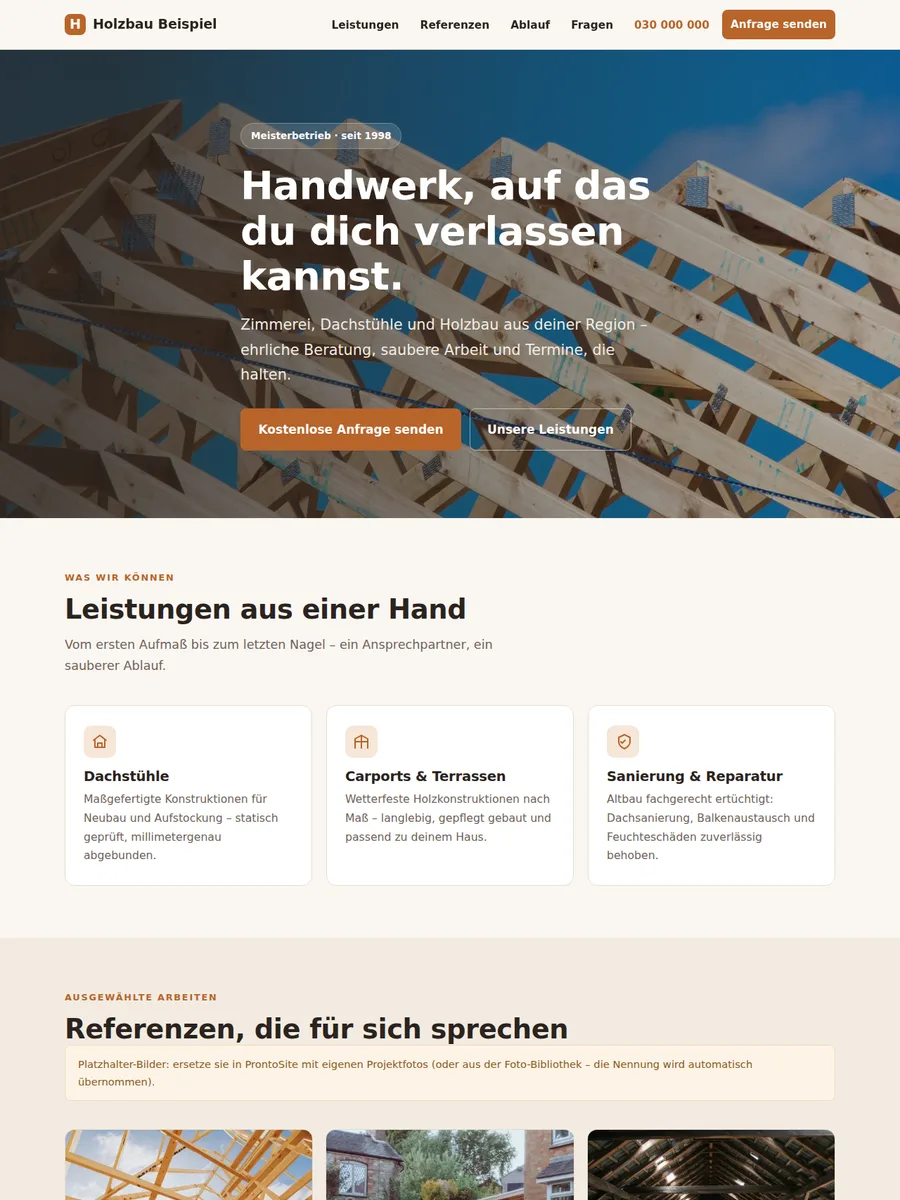 Startseiten-Vorschau: Handwerker-Onepager