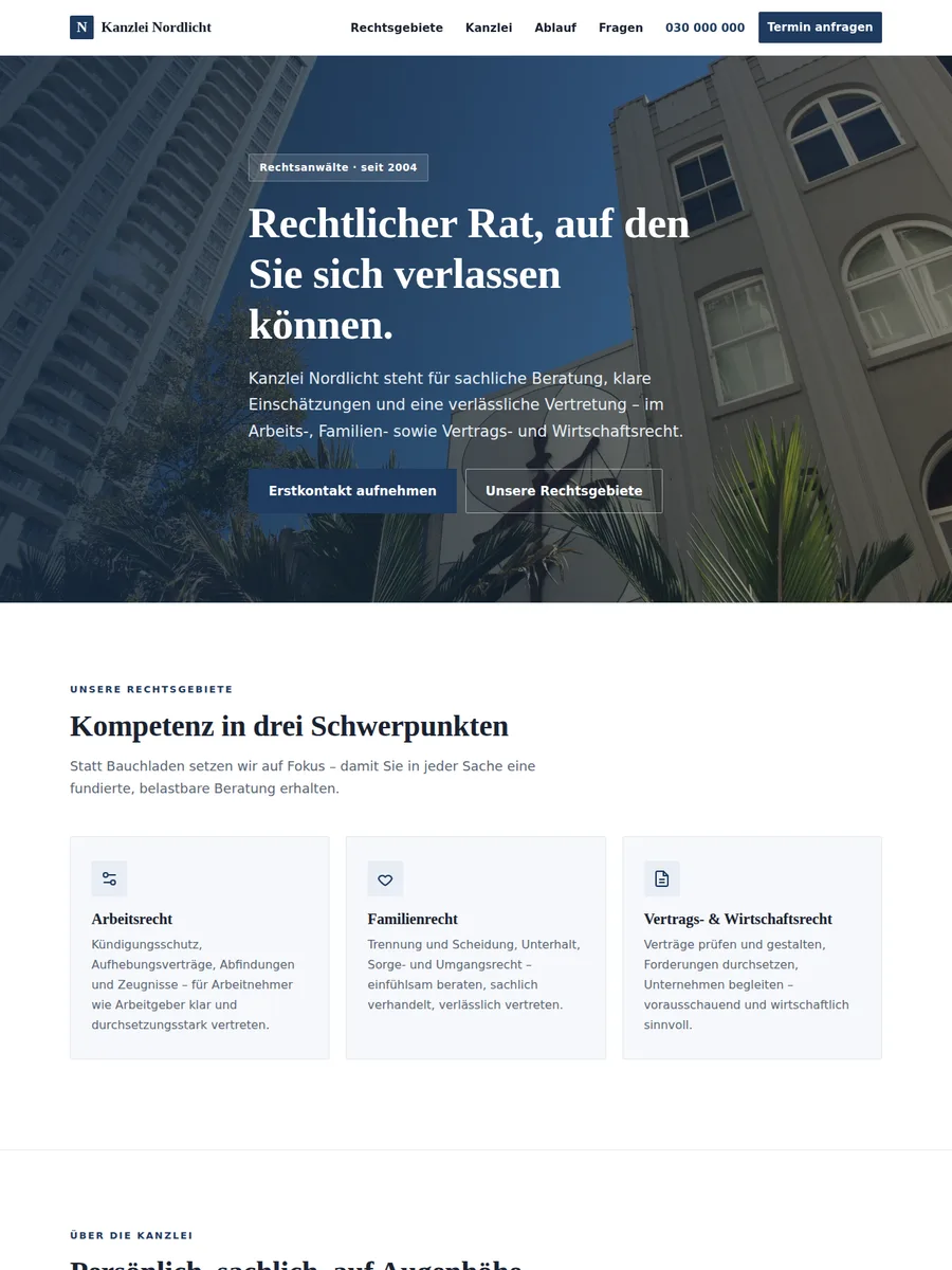 Startseiten-Vorschau: Kanzlei-Onepager