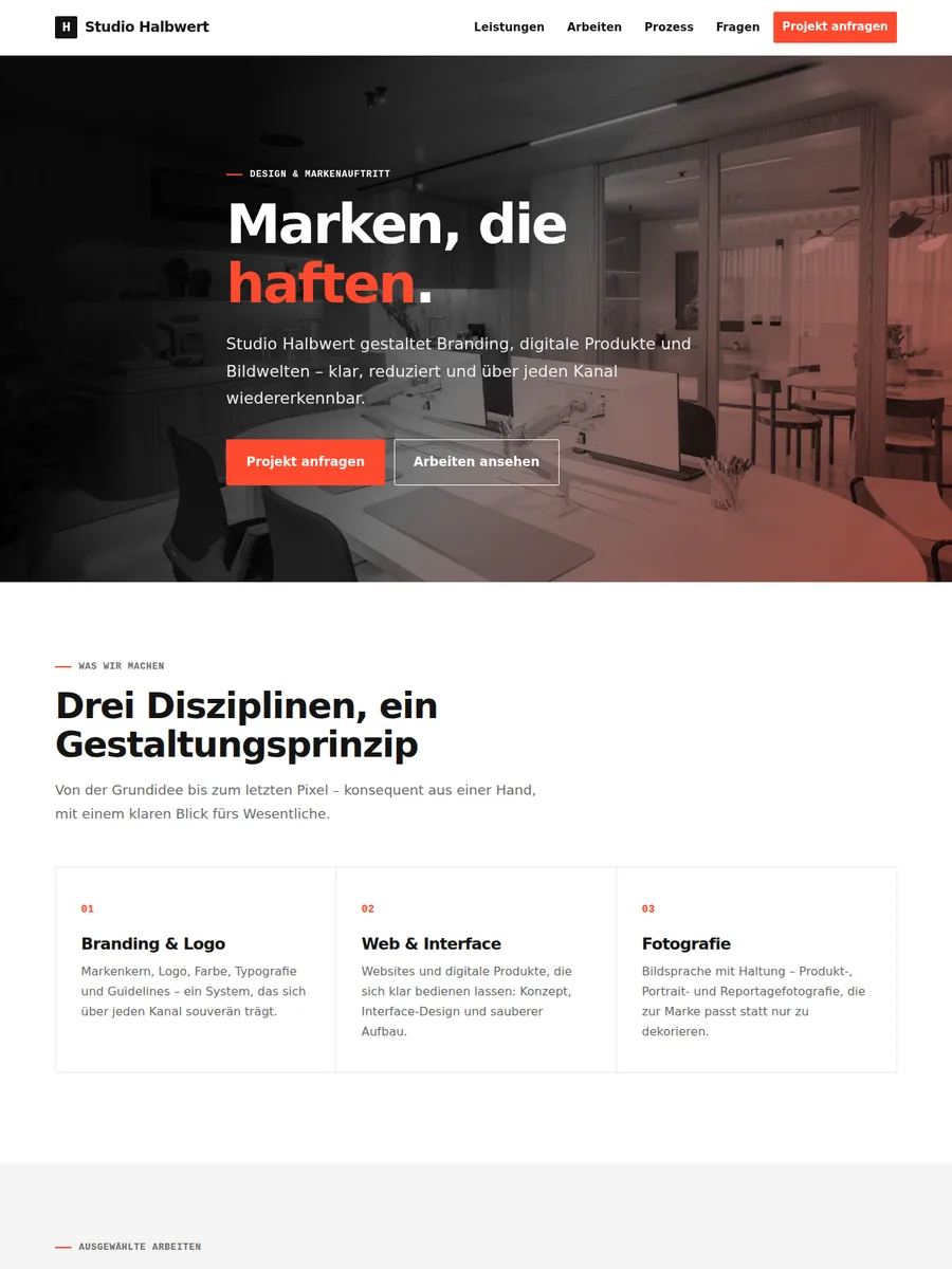 Startseiten-Vorschau: Kreativ-Studio-Onepager